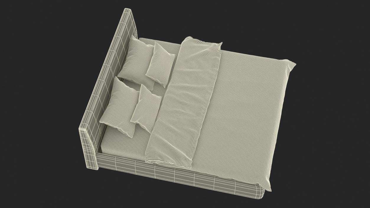 3D model Double Bed with Headboard