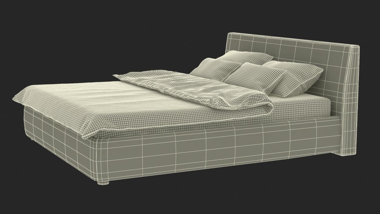 3D model Double Bed with Headboard