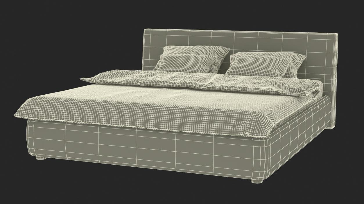 3D model Double Bed with Headboard