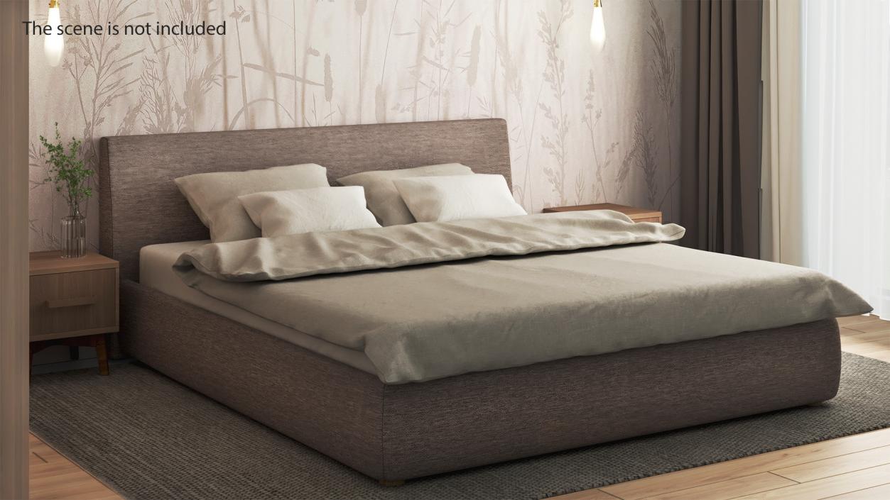 3D model Double Bed with Headboard