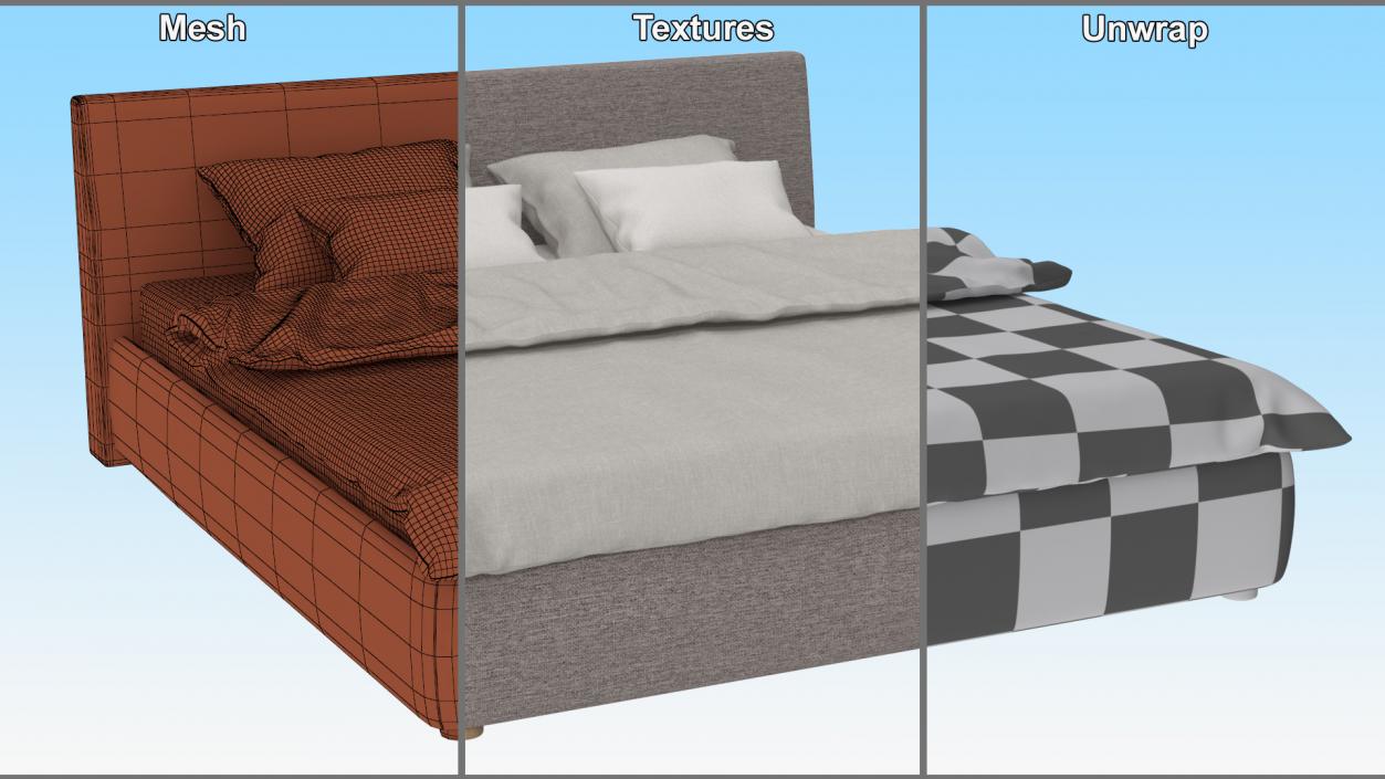 3D model Double Bed with Headboard