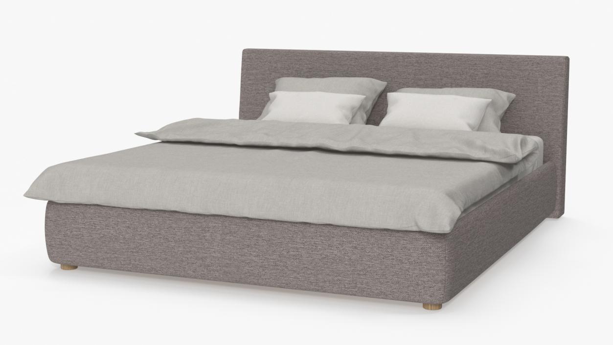 3D model Double Bed with Headboard