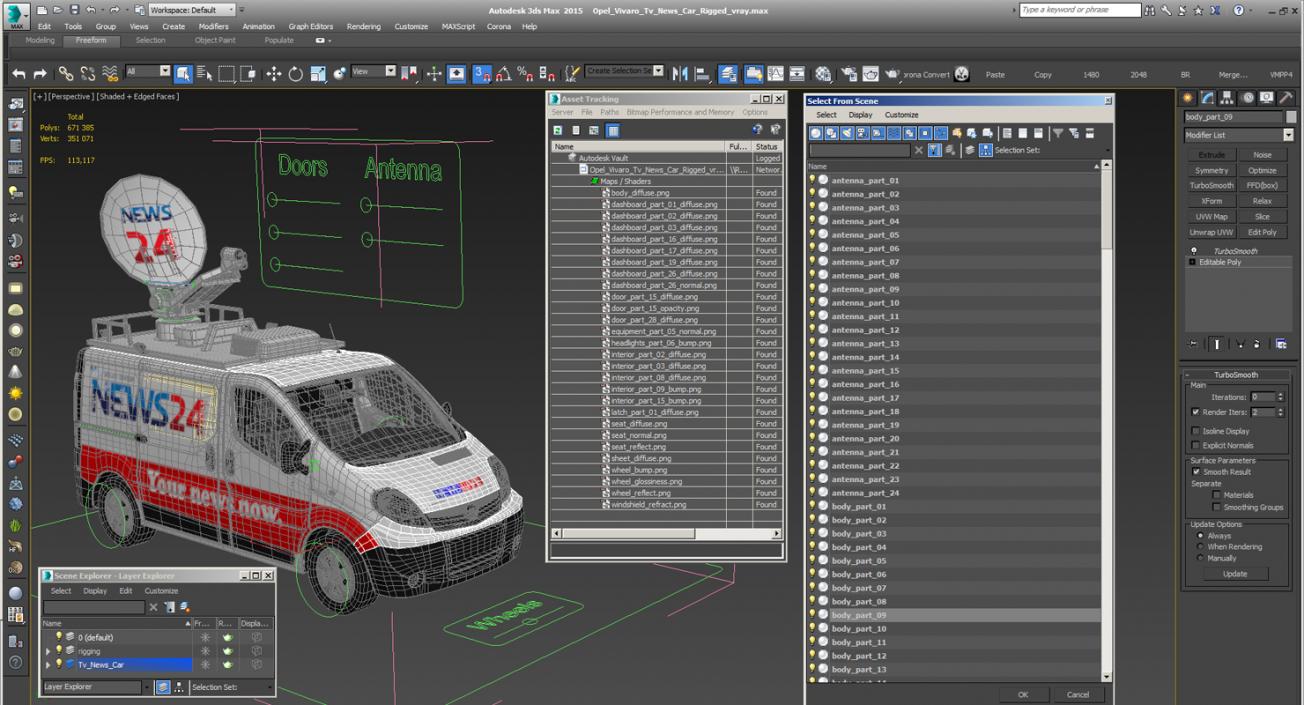 3D model Opel Vivaro Tv News Car Rigged