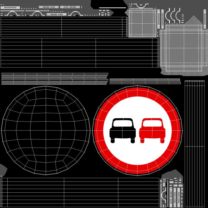 3D Road Sign No Overtaking model