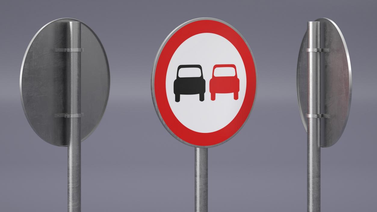 3D Road Sign No Overtaking model