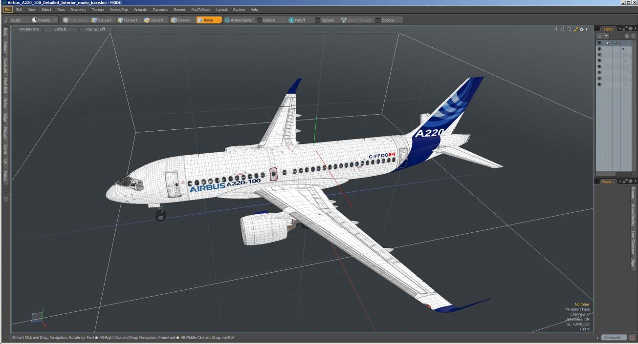 3D Airbus A220 100 Detailed Interior model