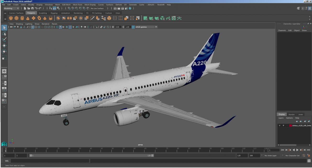 3D Airbus A220 100 Detailed Interior model