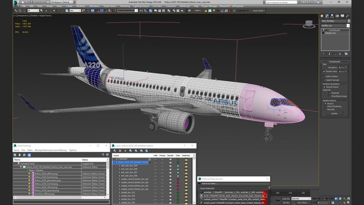 3D Airbus A220 100 Detailed Interior model