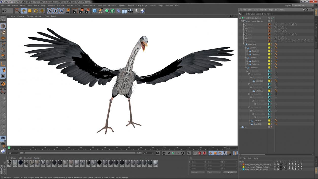 3D Grey Heron Rigged for Cinema 4D