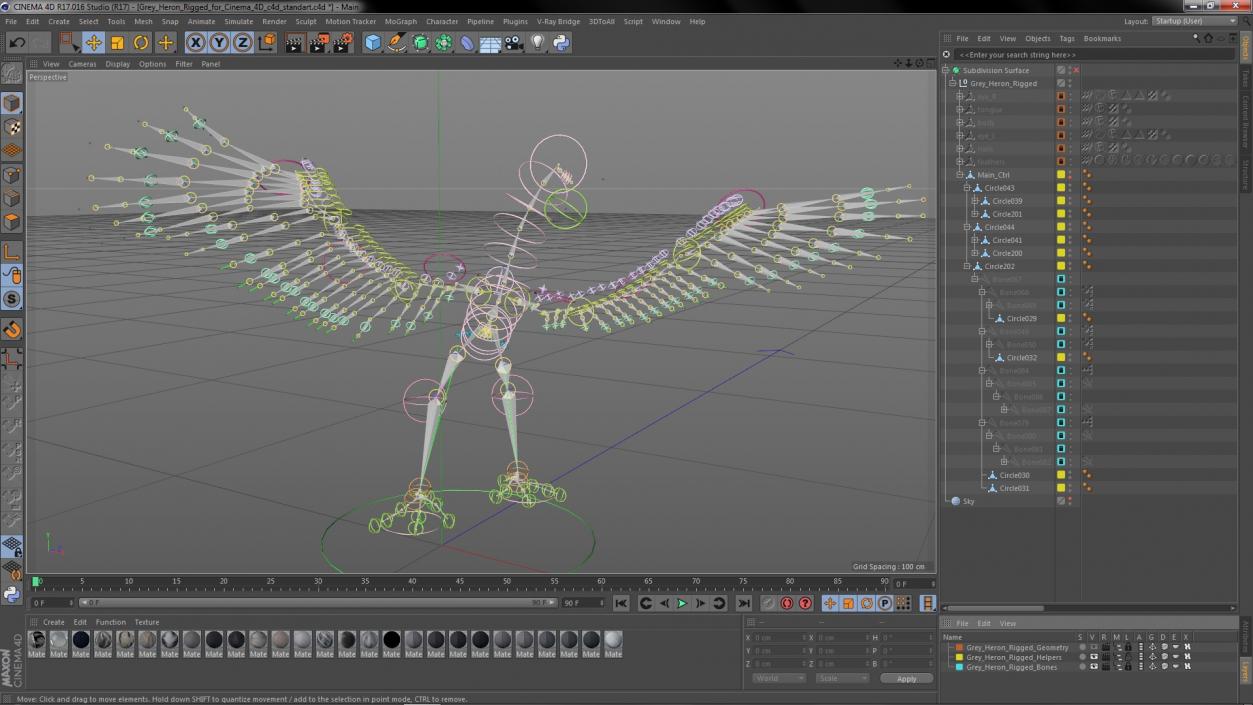 3D Grey Heron Rigged for Cinema 4D