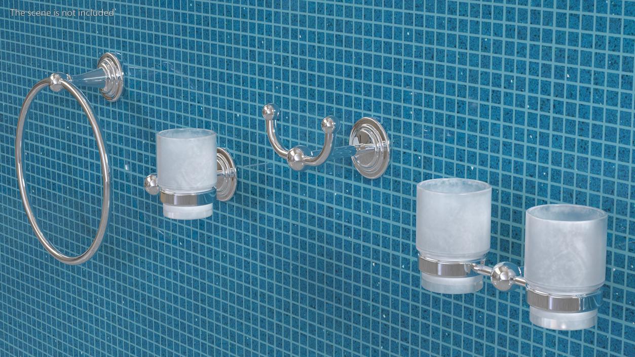 3D Bathroom Wall Accessories Set Chrome