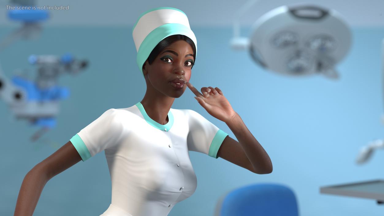 3D Dark Skinned Black Nurse Rigged