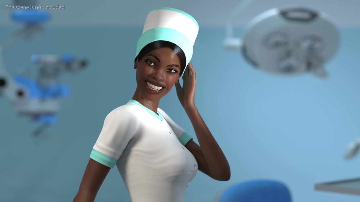 3D Dark Skinned Black Nurse Rigged