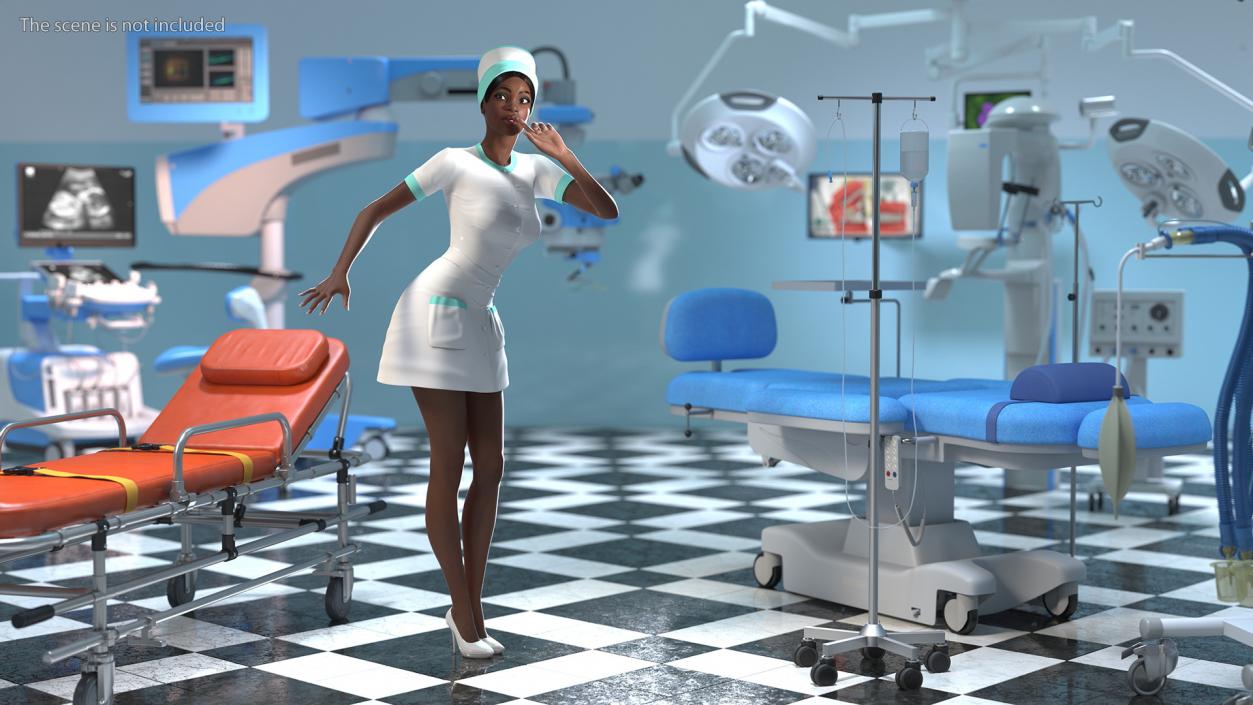 3D Dark Skinned Black Nurse Rigged