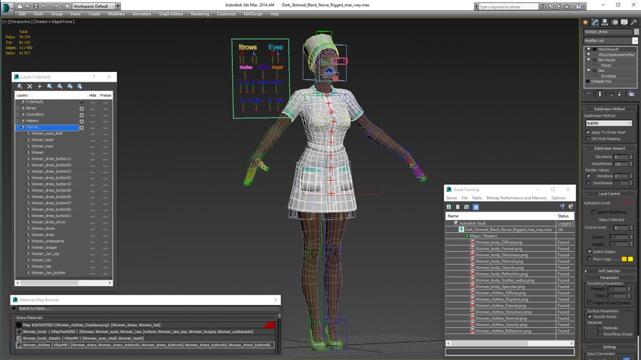 3D Dark Skinned Black Nurse Rigged