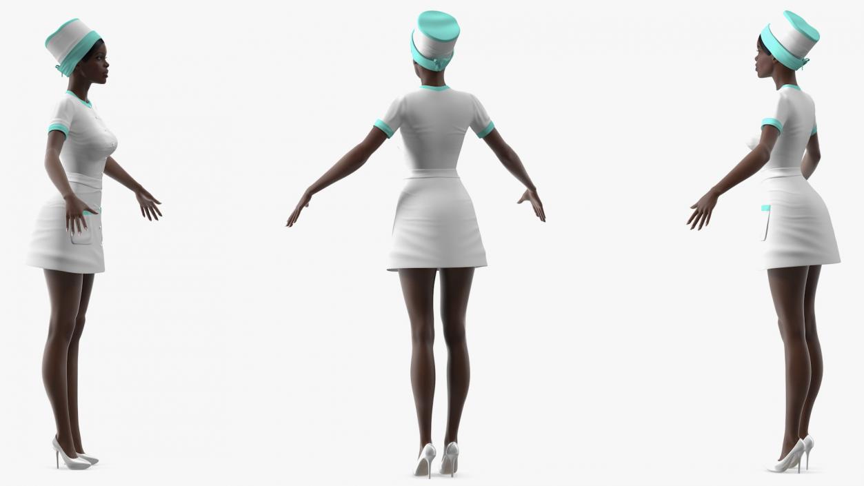 3D Dark Skinned Black Nurse Rigged