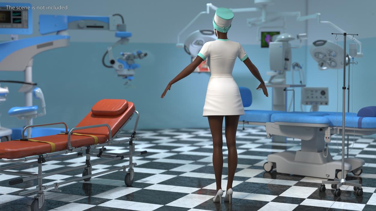 3D Dark Skinned Black Nurse Rigged