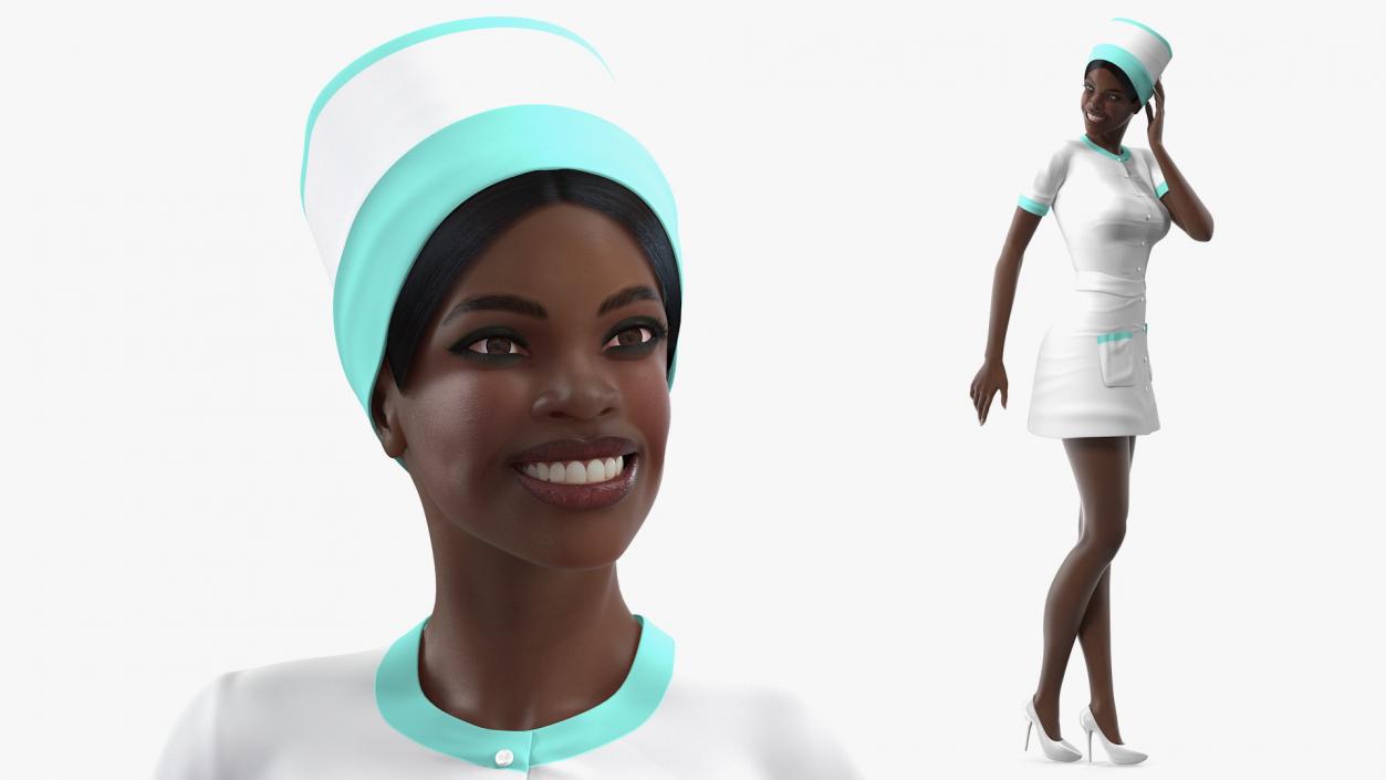 3D Dark Skinned Black Nurse Rigged