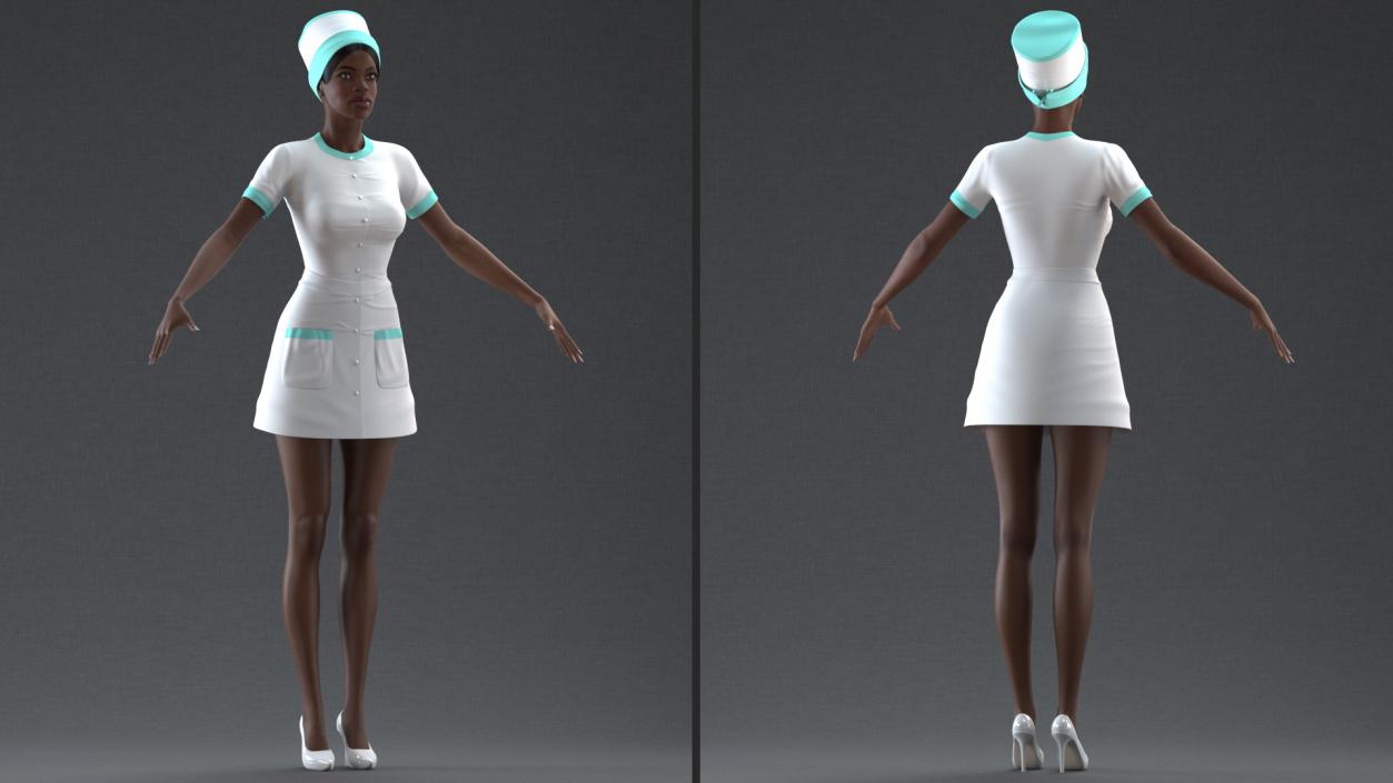 3D Dark Skinned Black Nurse Rigged