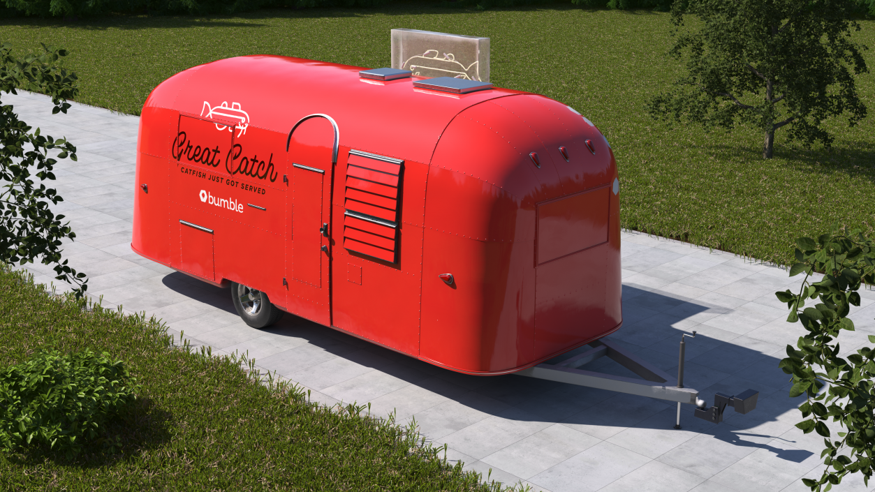 3D Small Mobile Food Cart Red Mockup model