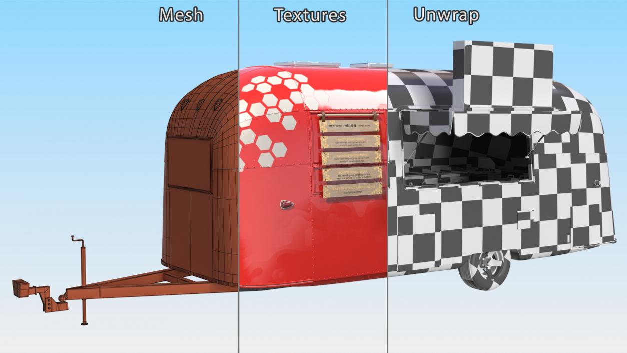 3D Small Mobile Food Cart Red Mockup model