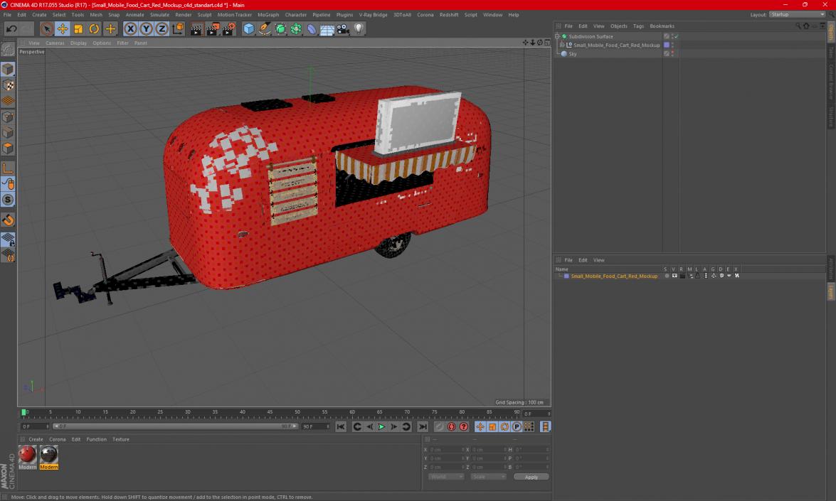 3D Small Mobile Food Cart Red Mockup model