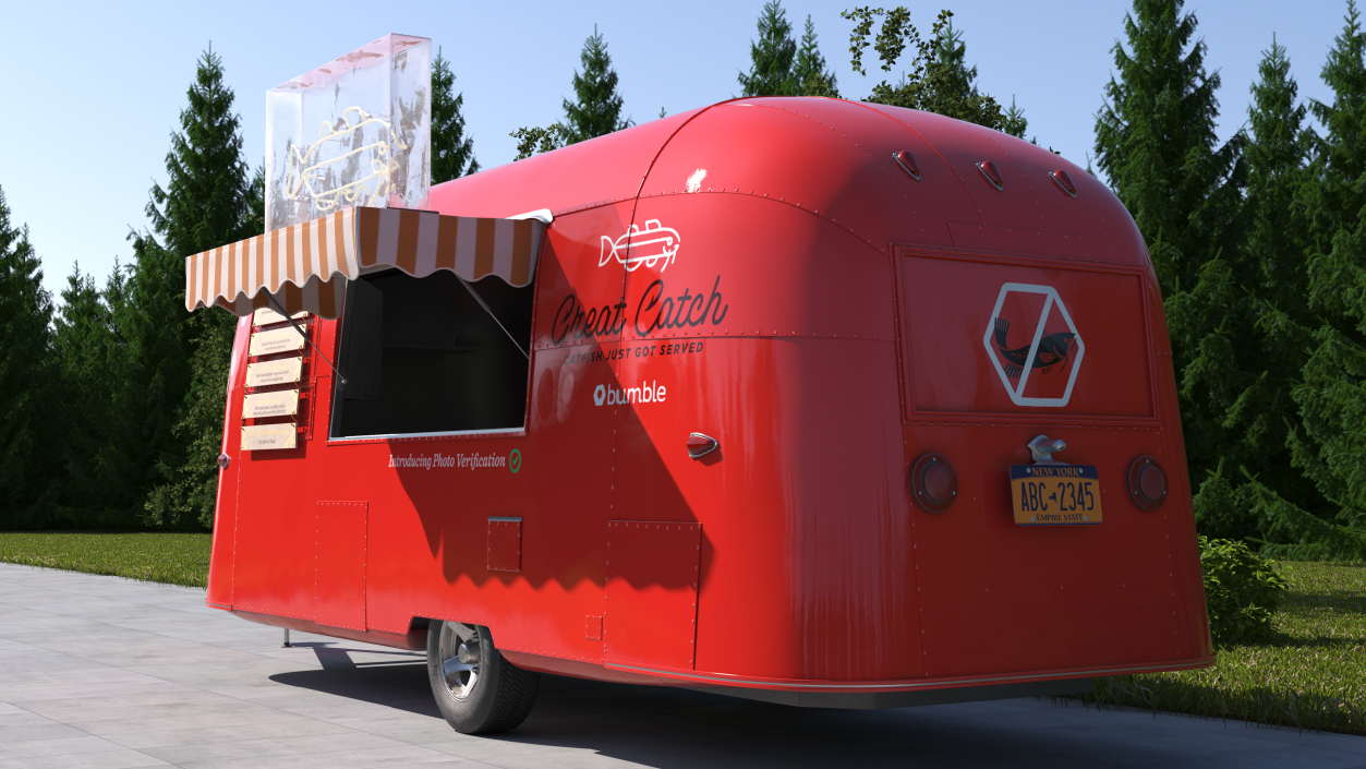 3D Small Mobile Food Cart Red Mockup model