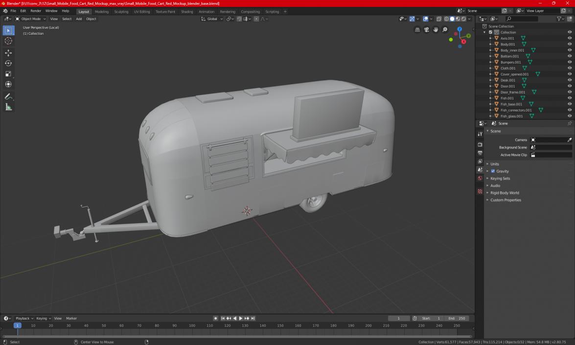 3D Small Mobile Food Cart Red Mockup model