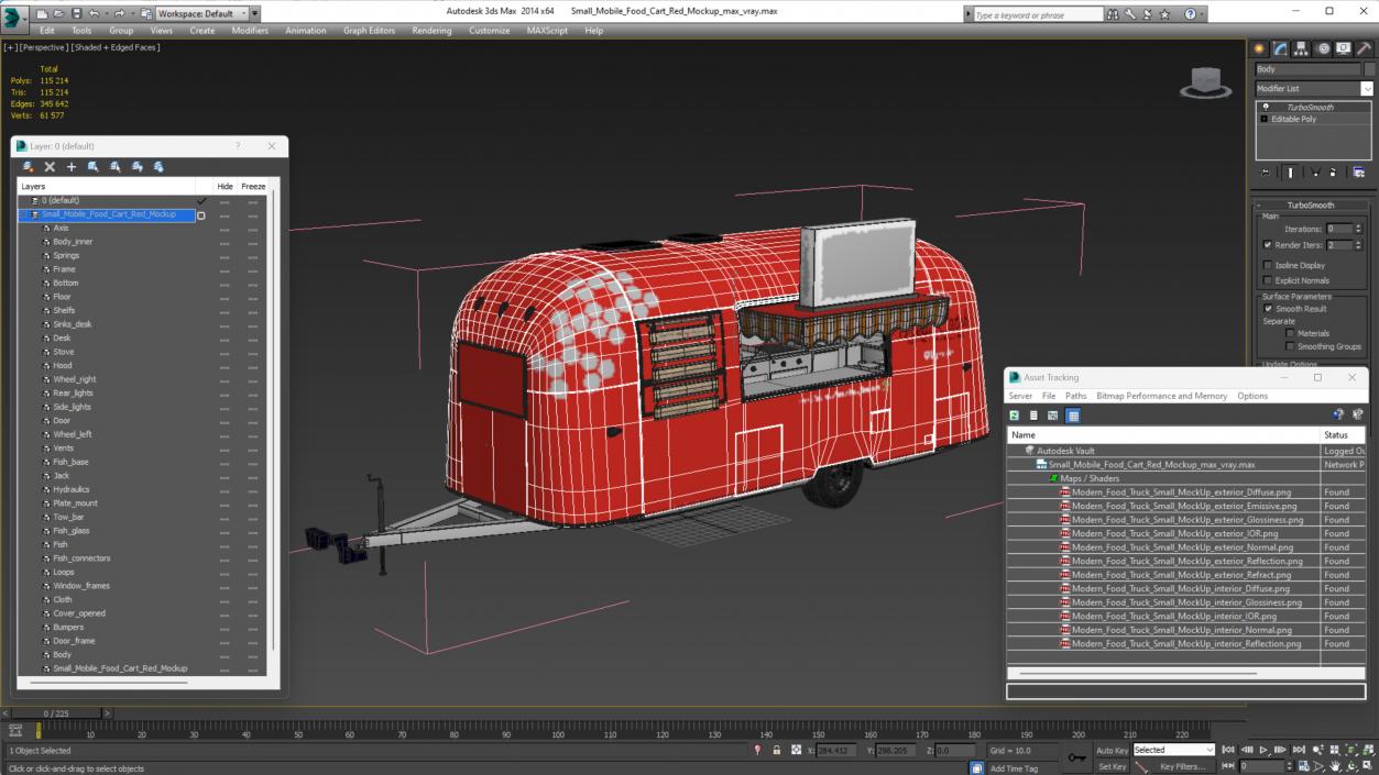 3D Small Mobile Food Cart Red Mockup model