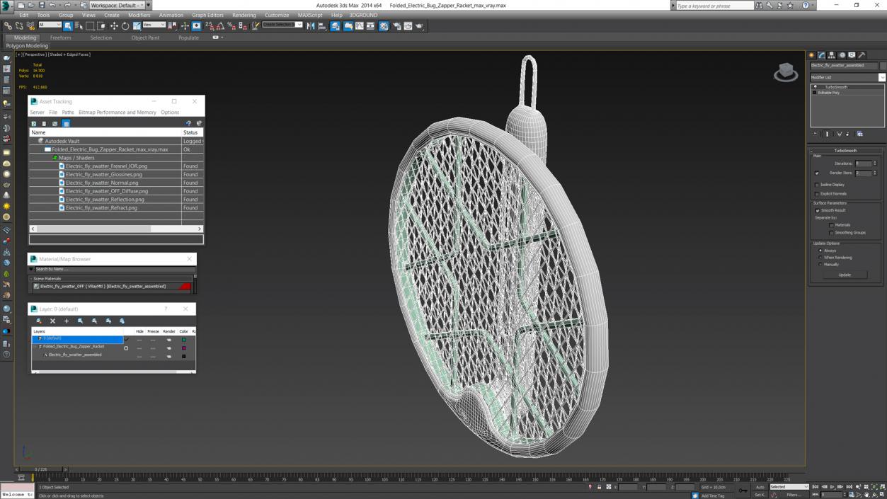 3D Folded Electric Bug Zapper Racket model