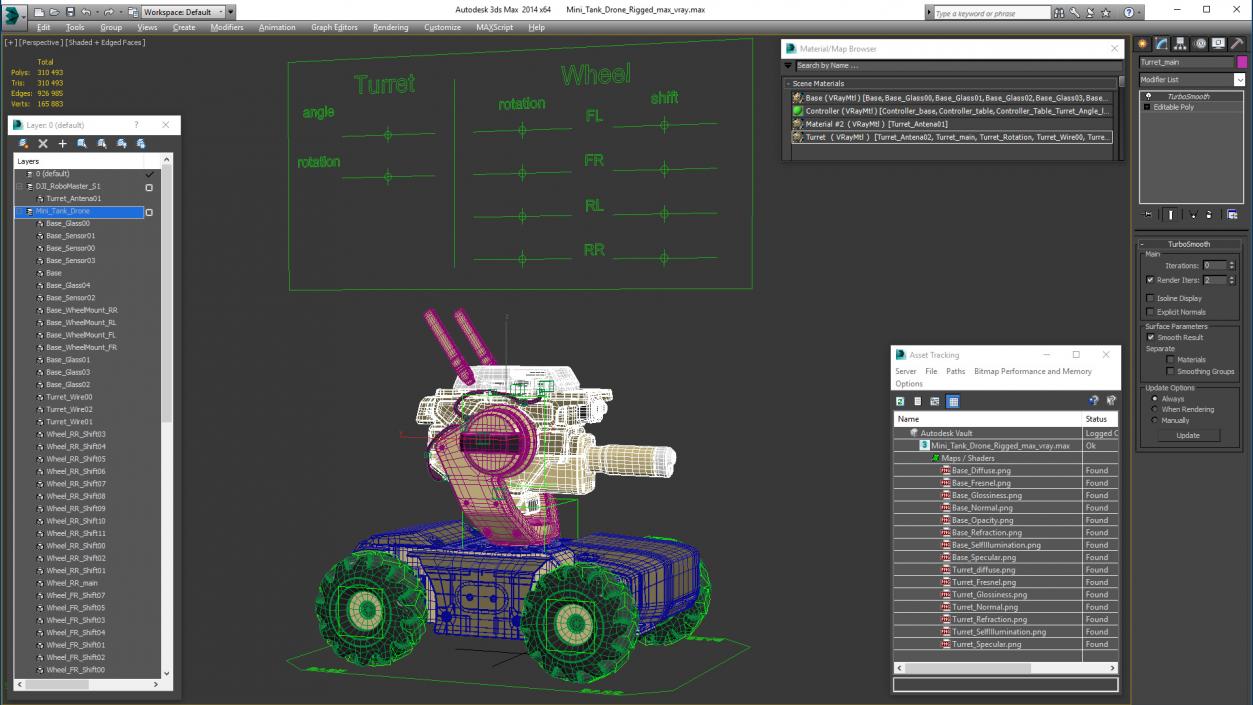 Mini Tank Drone Rigged 3D