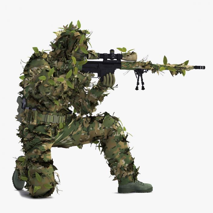 3D Sniper in Leaf Ghillie Suit Rigged for Cinema 4D model