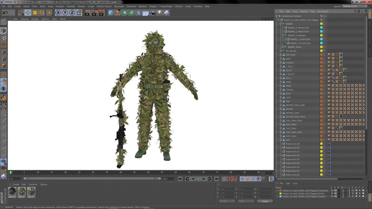 3D Sniper in Leaf Ghillie Suit Rigged for Cinema 4D model