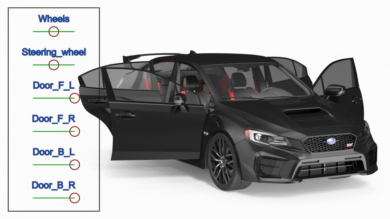 Black Sedan Subaru WRX 2021 Rigged 3D model