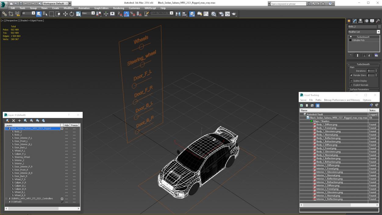 Black Sedan Subaru WRX 2021 Rigged 3D model