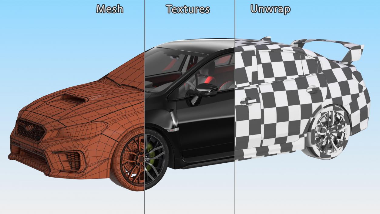 Black Sedan Subaru WRX 2021 Rigged 3D model