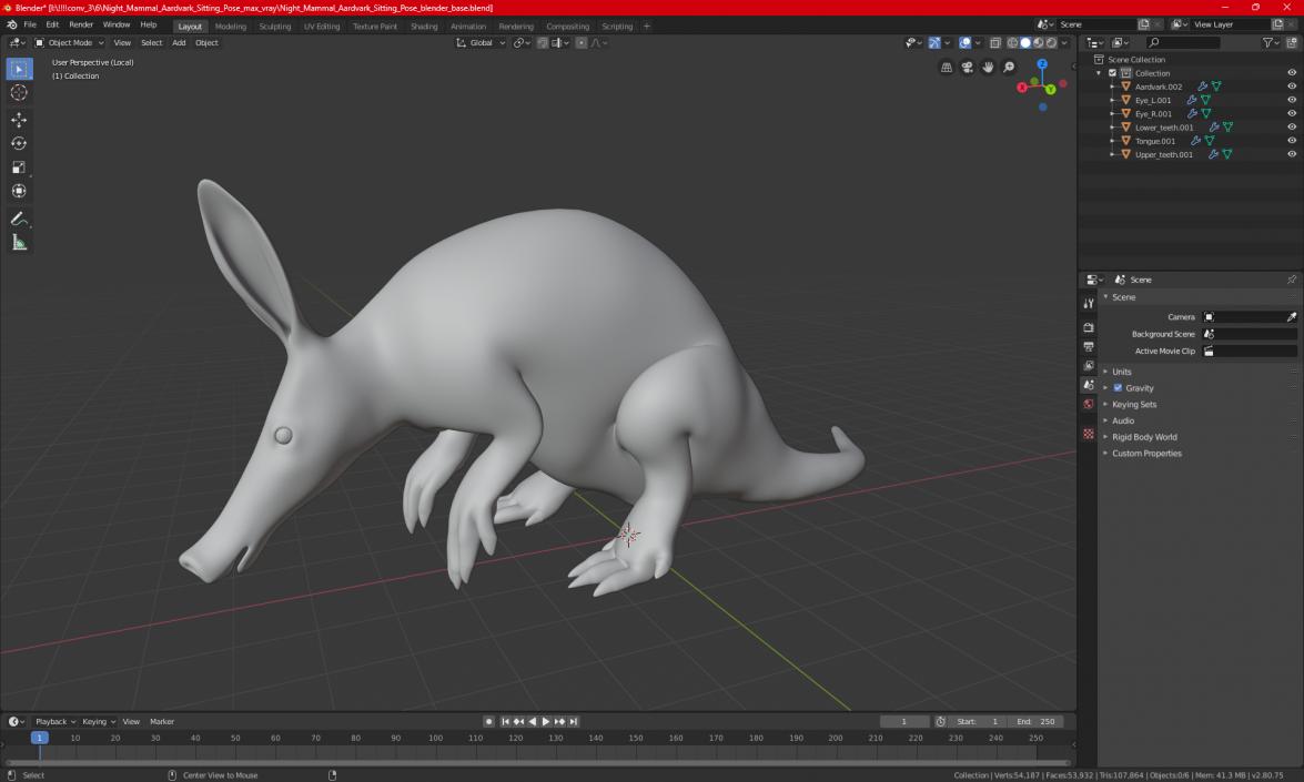 Night Mammal Aardvark Sitting Pose 3D model