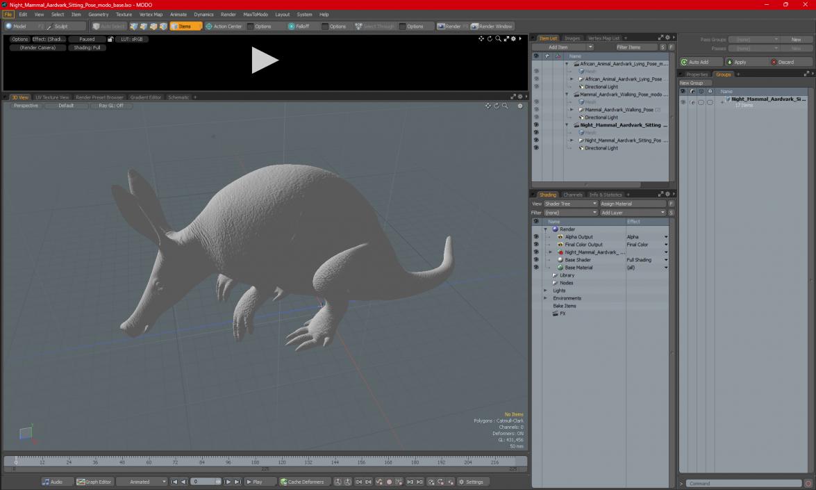 Night Mammal Aardvark Sitting Pose 3D model