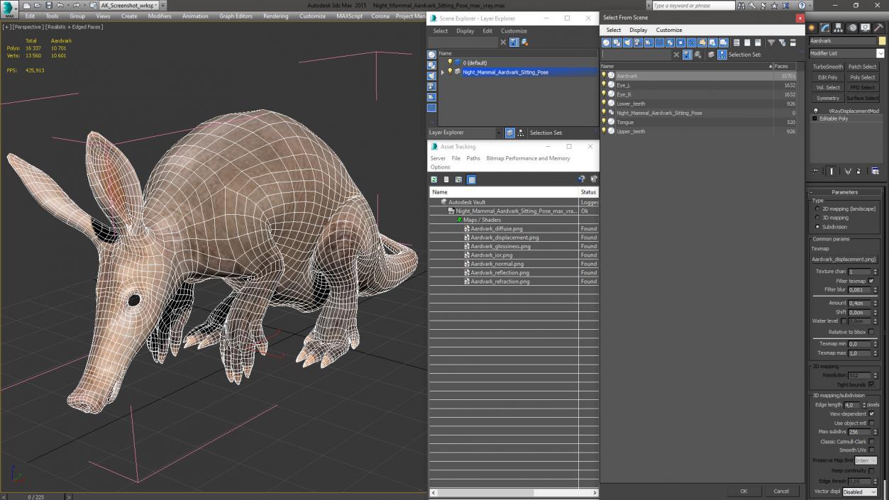 Night Mammal Aardvark Sitting Pose 3D model