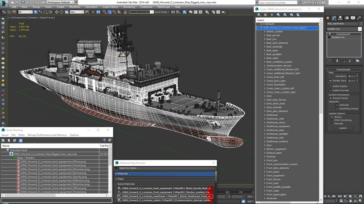 USNS Howard O Lorenzen Ship Rigged 3D model