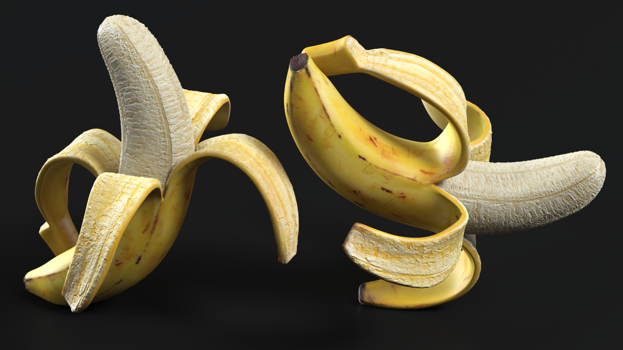 Ripe Banana Peeled From Stem End 3D