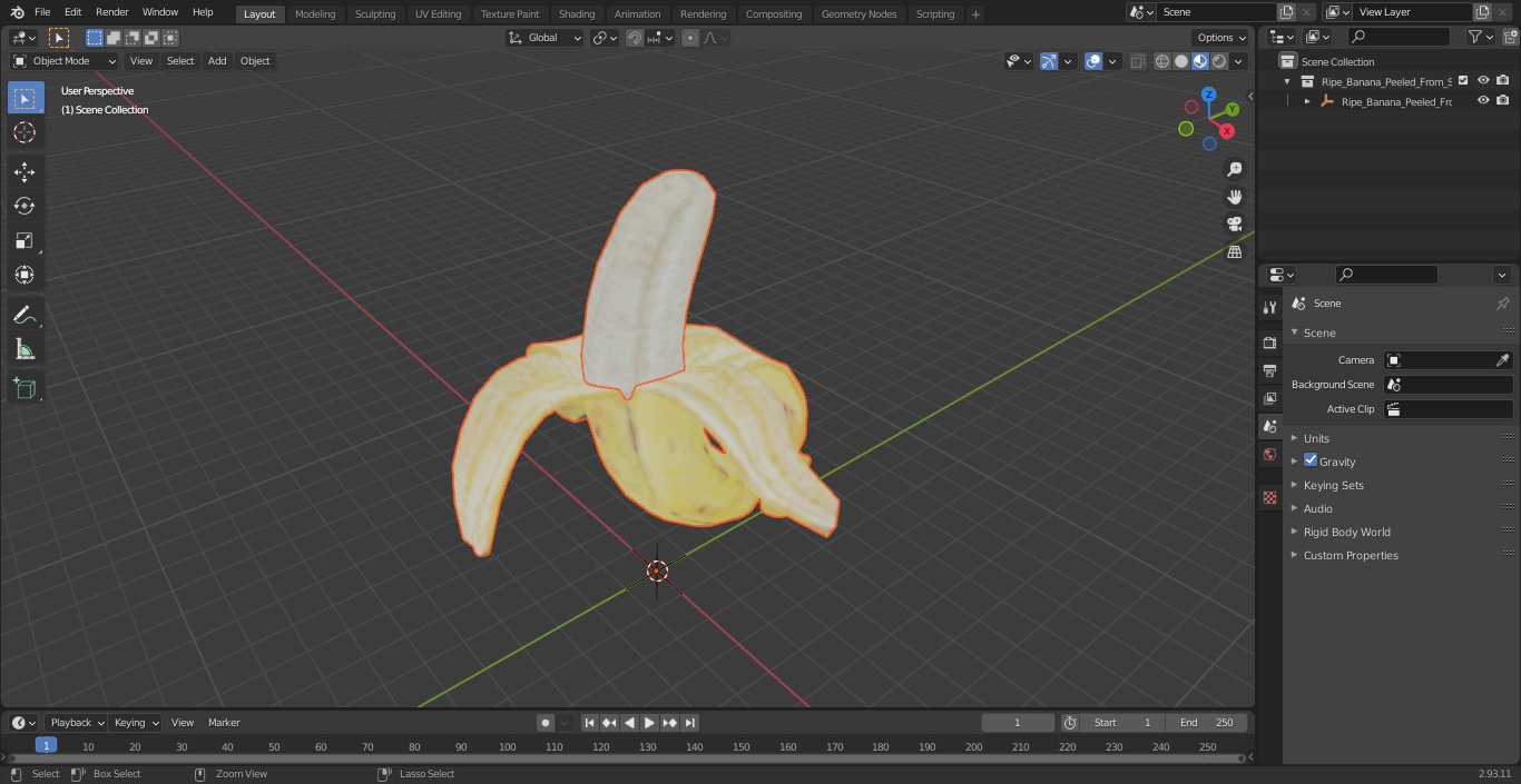 Ripe Banana Peeled From Stem End 3D