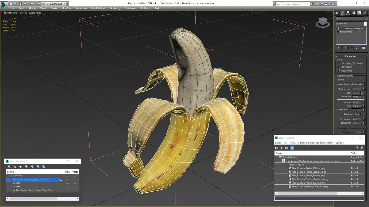 Ripe Banana Peeled From Stem End 3D