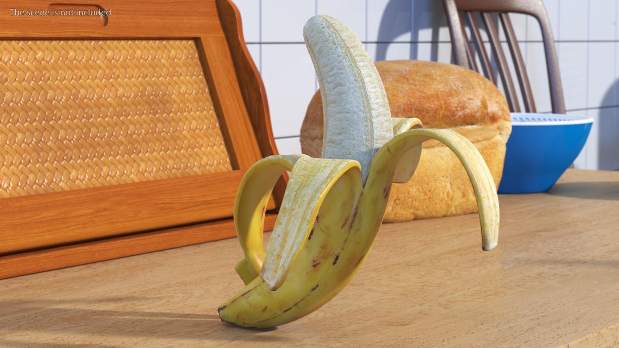 Ripe Banana Peeled From Stem End 3D