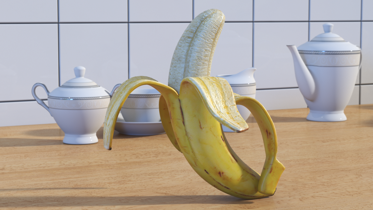 Ripe Banana Peeled From Stem End 3D