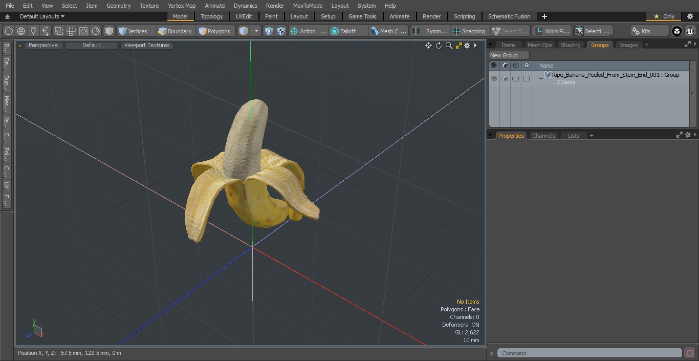 Ripe Banana Peeled From Stem End 3D