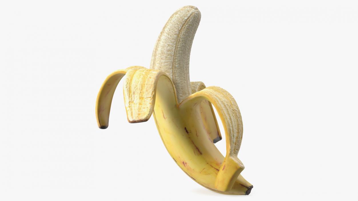 Ripe Banana Peeled From Stem End 3D