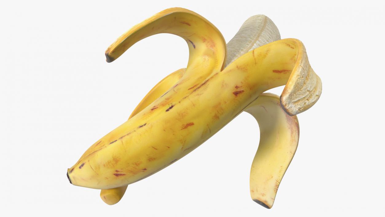 Ripe Banana Peeled From Stem End 3D