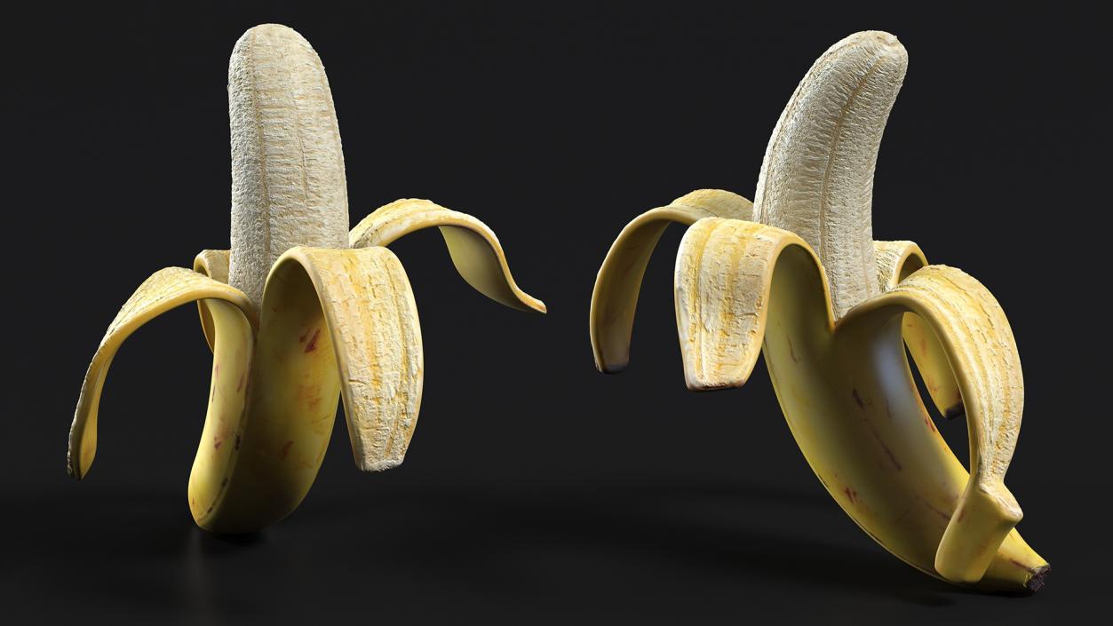 Ripe Banana Peeled From Stem End 3D