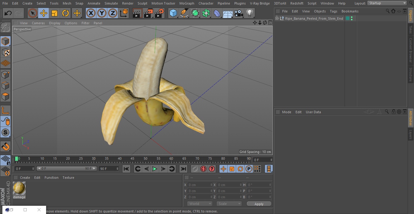 Ripe Banana Peeled From Stem End 3D